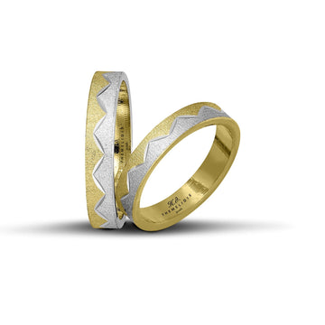 Δίχρωμες βέρες γάμου λευκόχρυσες και χρυσές ματ με σχέδια, πλάτους 4 mm